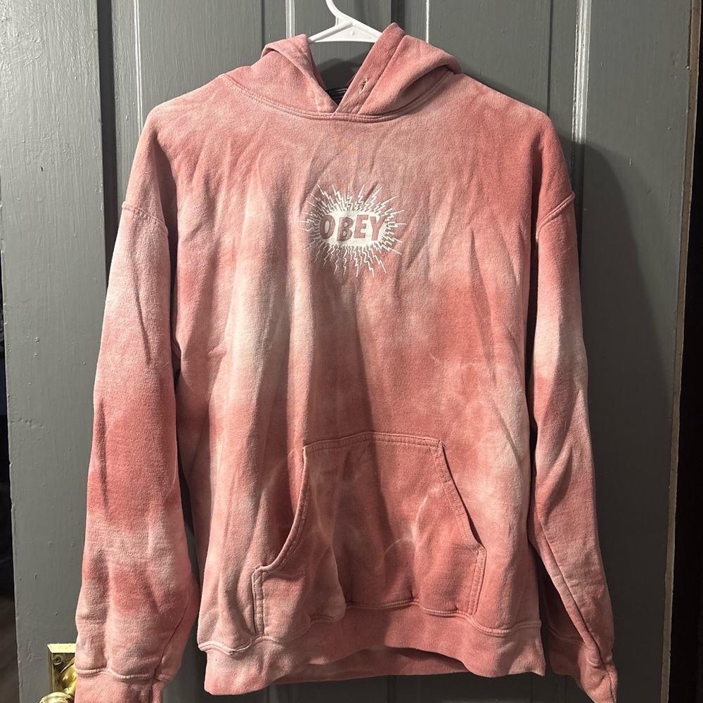 Obey Men's Tie-Dye Pink Hoodie